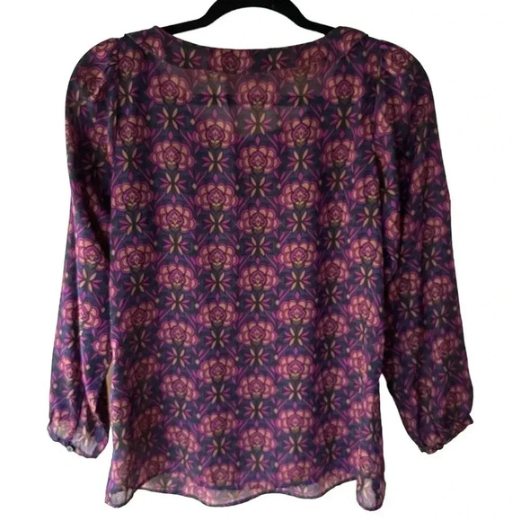 LOFT |  NWOT | LONG SLEEVED BOHO BLOUSE NAVY BLUE PURPLE | SIZE: EXTRA SMALL - Picture 7 of 11
